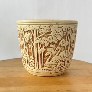 Vintage 1910s Weller Knifewood Ivory Art Pottery Swan Ceramic Jardiniere Planter